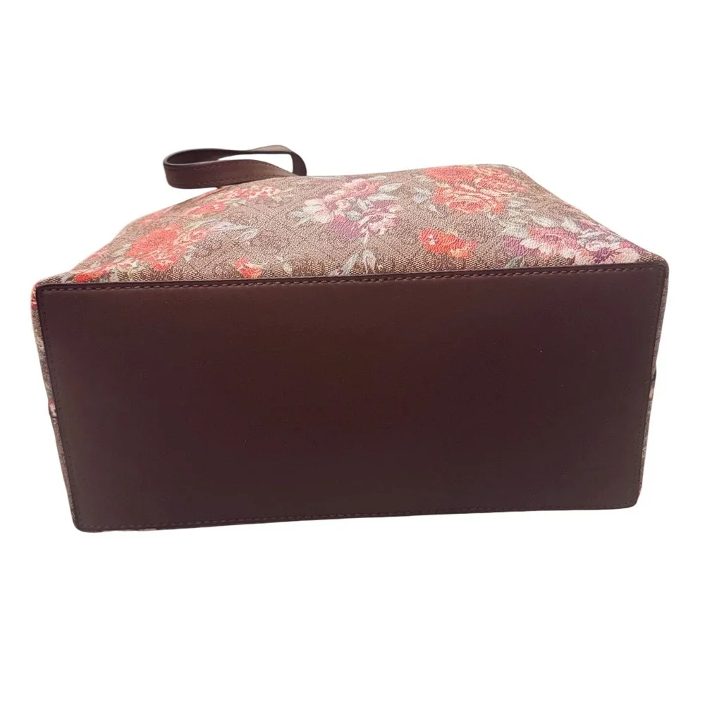 Guess Vikky floral Monogram‎ Tote Bag Brown Rose Print FL699523 11x13x6